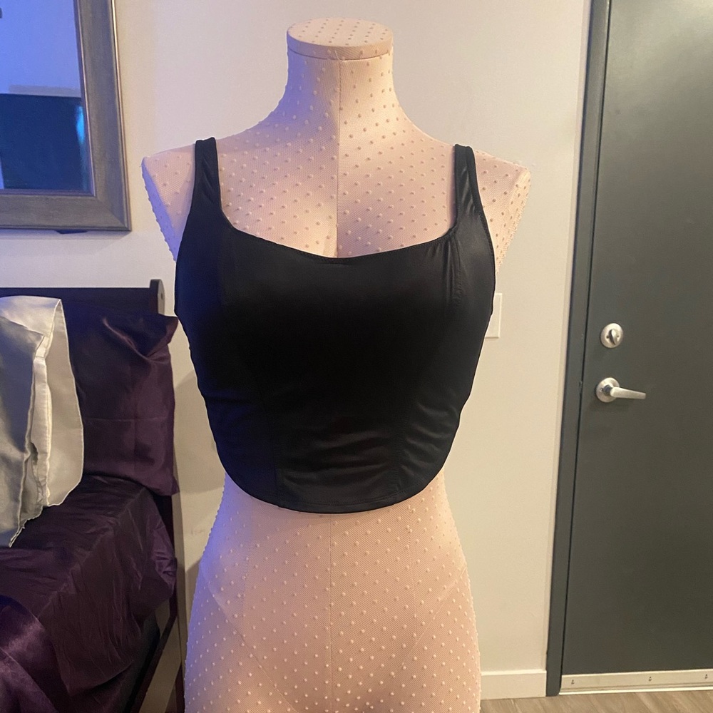 Black satin corset crop top